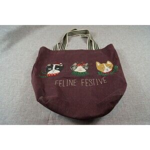 FELINE FESTIVE THEMED CANVAS ALL SEASON TOTE BAG